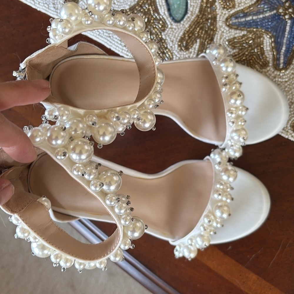 Brand New Faux Pearl Open Toe Ankle Strap Back Zip Stiletto Heel Sandals Wedding - Picture 10 of 16